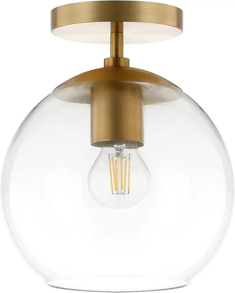 Bartlett 9" Wide Semi Flush Mount with Glass Shade in Brass/Clear