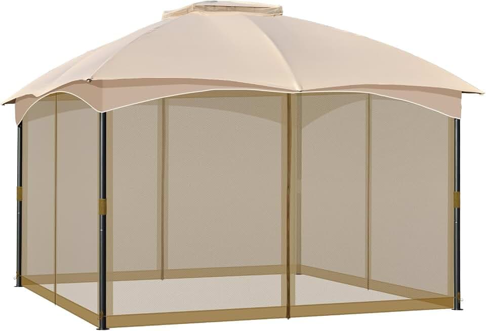 COWVIE Gazebo Replacement Netting Screen, 12' x 14' Universal Gazebo 4-Panel Mosquito Sidewalls with Double Zippers for Outdoor Patio (Only Netting)