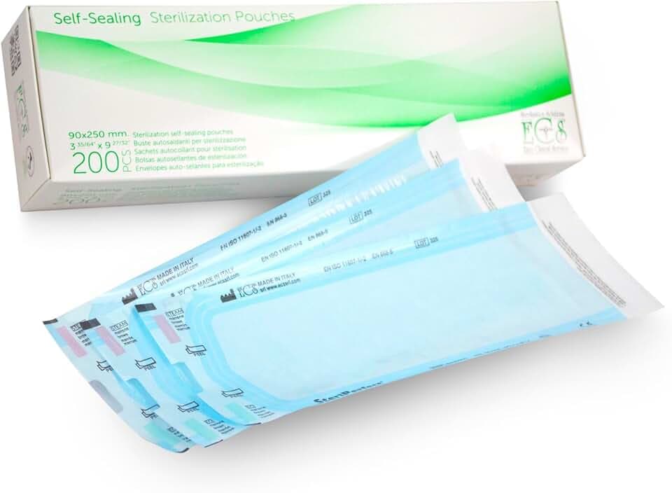 200 Sterilisationsbeutel (90 * 250mm) selbstklebend für Dampfsterilisator Autoklav, Beutel zur Sterilisation von Dental- und Maniküre-Instrumenten - Medizinisches Gradpapier.