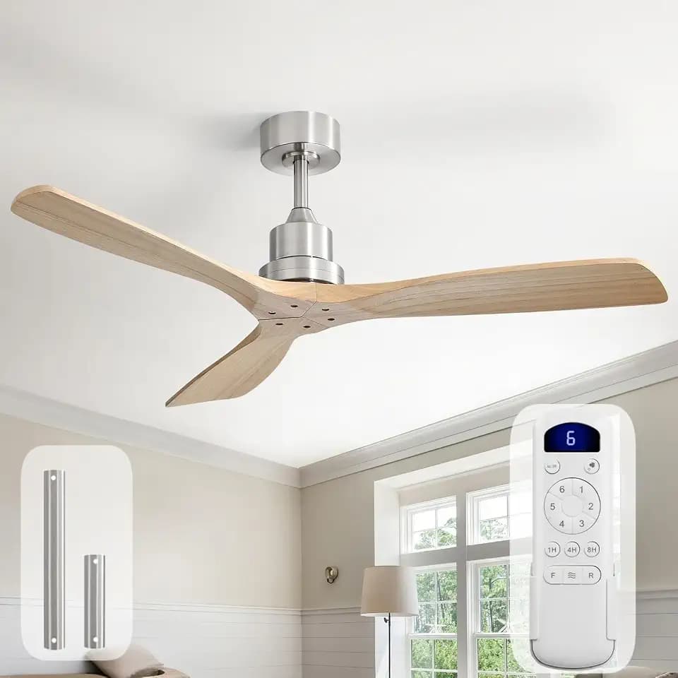 Sofucor 52 Inch Wood Ceiling Fan No Light, Without Light, Remote Control