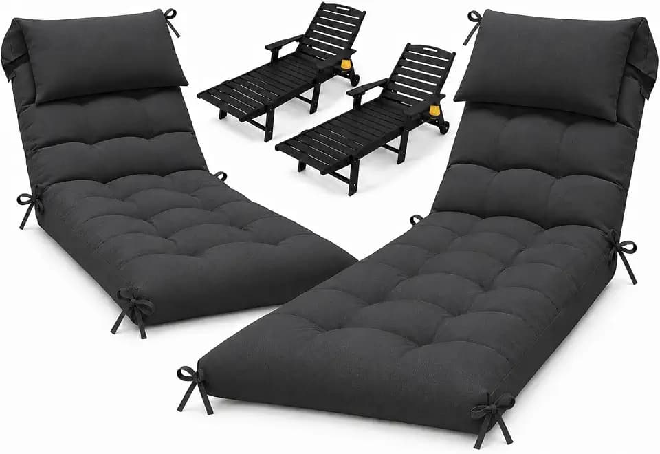 2 Pack 76 x 22 x 4.7" Waterproof Chaise Lounge Chair Cushion Outdoor Black