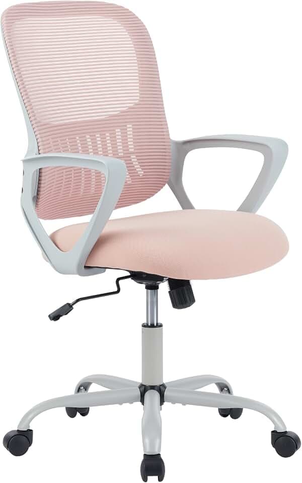 Sweetcrispy Bürostuhl Ergonomisch, Schreibtischstuhl mit Lendenwirbelstütze, Höhenverstellbarkeit Stuhl, Bürostühle mit Armlehne, Office Chair Geeignet für Büro und Schlafzimmer, Rosa