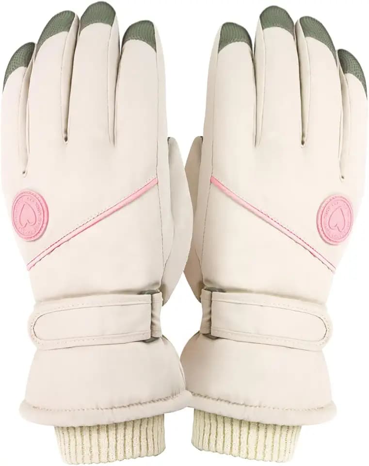 Skihandschuhe für Damen, Winter-Thermo-Touchscreen-Handschuhe, wasserdicht, mit verstellbarem Armband, Plüschfutter, winddicht, warm, Snowboard, Schneehandschuh zum Skifahren, Radfahren