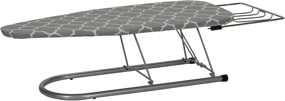 Household Essentials Tabletop Ironing Board, Durable Board with Iron Rest, Includes Door Hang, Perfect for Dorms and Small Spaces, Gray and White