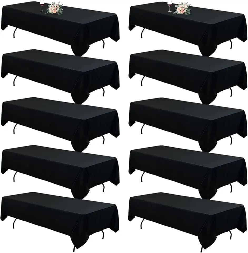 10Pack Black Tablecloths for 8 Foot Rectangle Tables 60 x 126 Inch