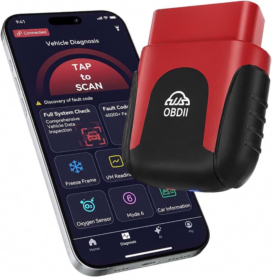 Rocco OBD2 Scanner Bluetooth for iPhone & Android, No Subscription(Red)