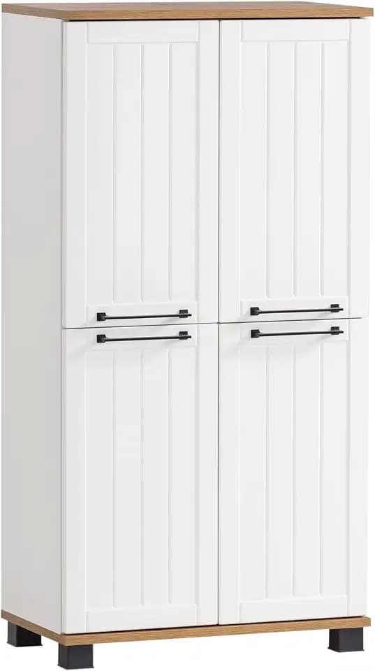 Schildmeyer Highboard Jelda 154232, matt weiß/Eiche Landhaus Dekor, 59,8 x 32,6 x 116,9 cm