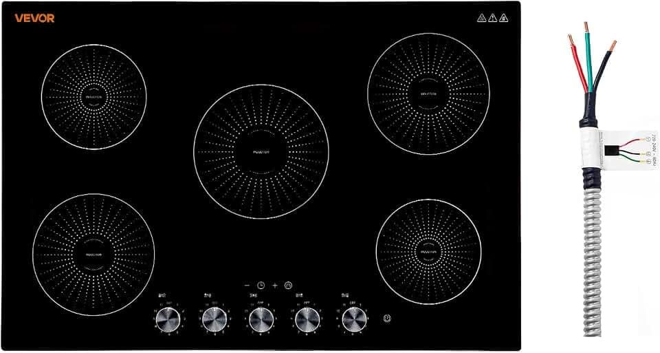 VEVOR 30 Inch Induction Cooktop 5 Burners,Built-in Electric Stove Top,Knob Control, Ceramic Glass Surface,Low-Power Continuous Heating,11 Power Levels, Child Lock,9200W,220V No Plug