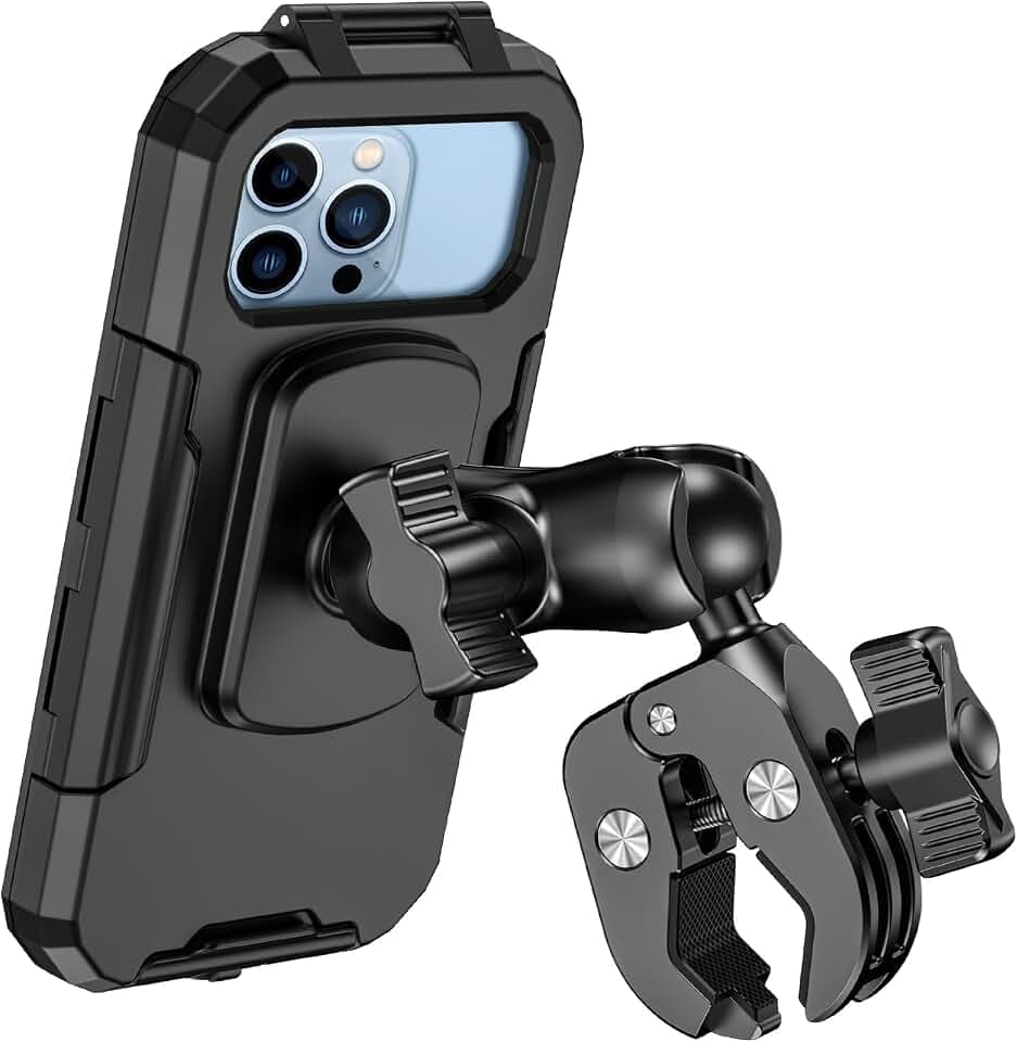 Handyhalterung Motorrad Wasserdicht [ 720° Drehbar Metall-Verlängerungsarm] Handyhalter Fahrrad Handy Fahrradhalterung Universal Lenker Halter Moped für 5,5-7,0 Zoll Smartphone (Schwarz)