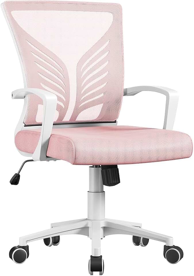 Yaheetech Bürostuhl Ergonomisch Drehstuhl mit Schaukelfunktion, Hellrosa