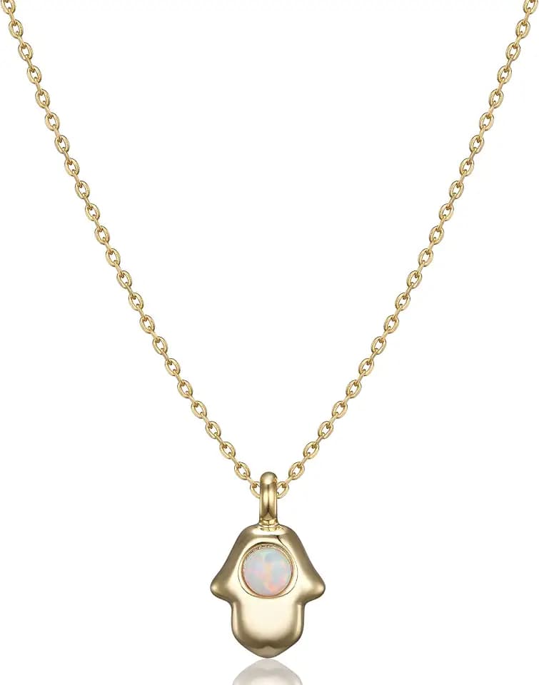 18K Gold Plated Hamsa Opal Necklace for Women, Protection Pendant, Spiritual Gift