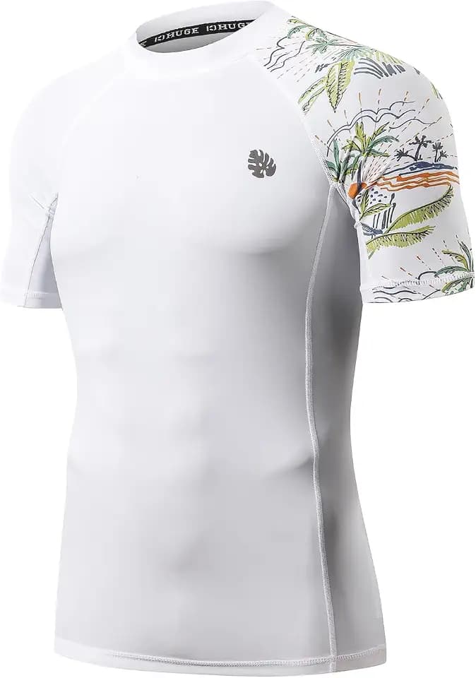 HUGE SPORTS Rash Guard for Men Short Sleeve Swim Shirt