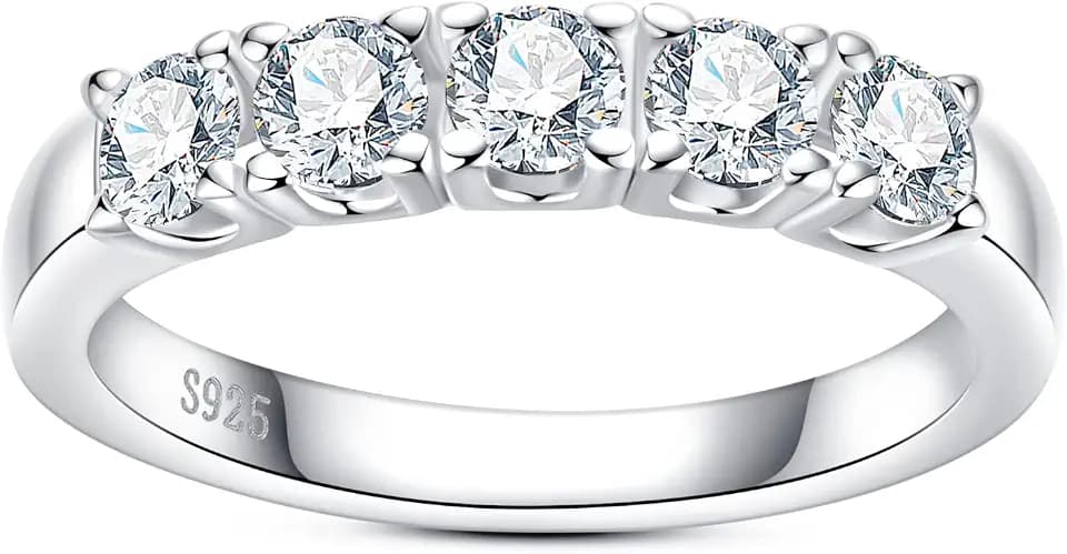 Moissanite Eternity Rings Wedding Bands D Color VVS1 Clarity Round Brilliant Cut 925 Sterling Silver 5/6 Stones Anniversary Band Rings for Women with Certificate