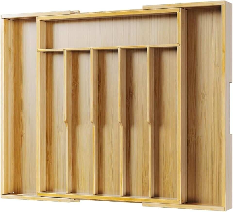 Kitsure Besteckkasten für Schubladen - Schubladen Organizer Küche mit 8 Fächern, stabiler Besteckkasten aus Bambus als vielseitiger Raumsparendes Organisationsset 39,3 x 4,8 x 31,6-51,3 cm