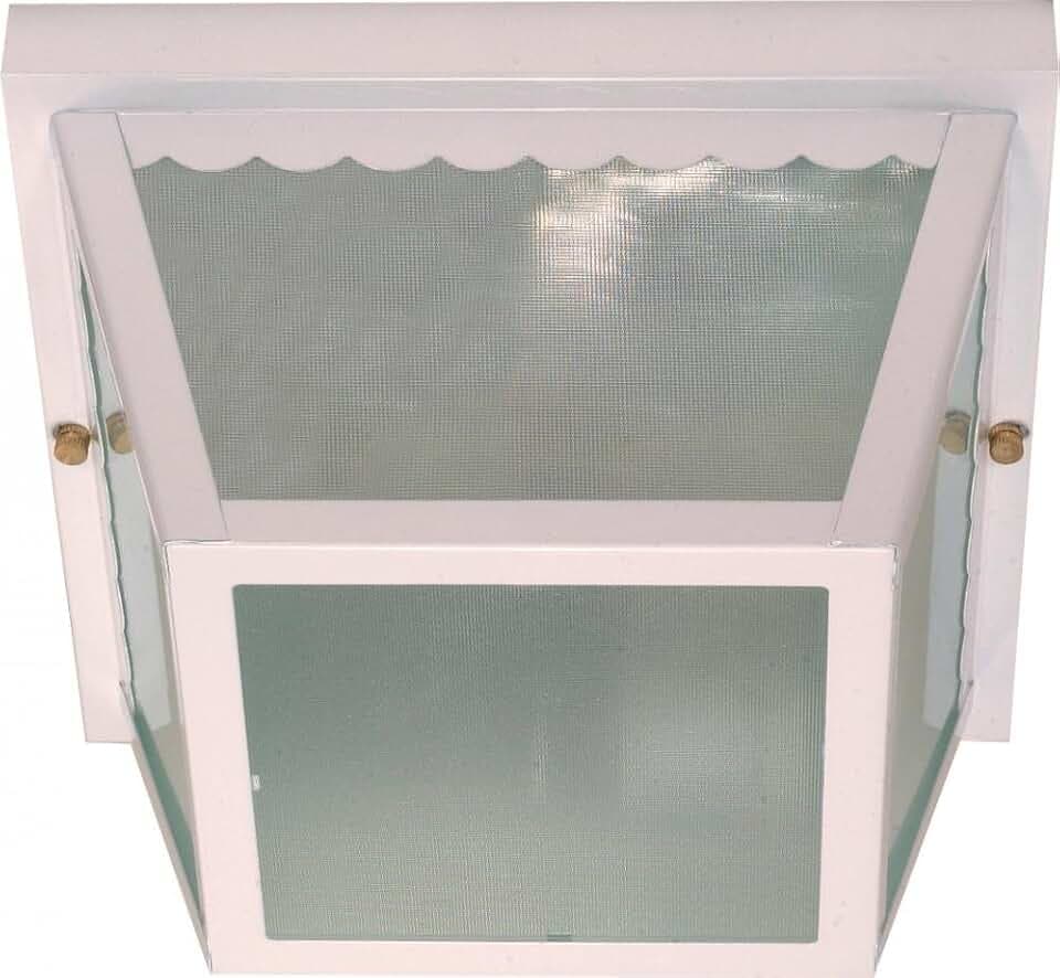 Nuvo 60/470 Metal Frame Carport Flush Mount with Textured Frosted Glass, White