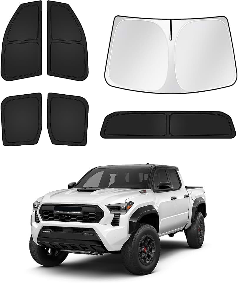Canvcle Sunshades for Toyota Tacoma 2024 2025 2026 Accessories Windshield Sun Shade Side Rear Window Shade Cover Sun Visor Shield Privacy Protection for Camping Keep Vehicle Cool Black 6PCS