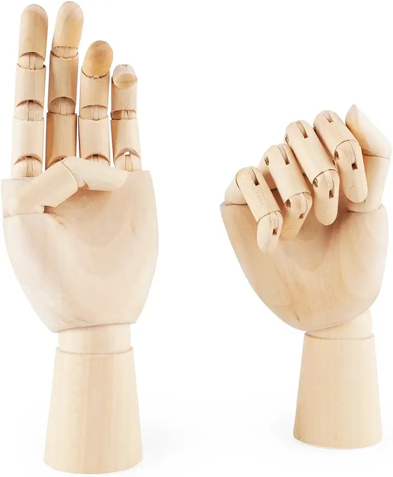 Handmodell aus Holz, mit exakt gegliederten Fingern und flexiblen Gelenken, für Kunst / Zeichnung / Ausstellung Left+Right Hands