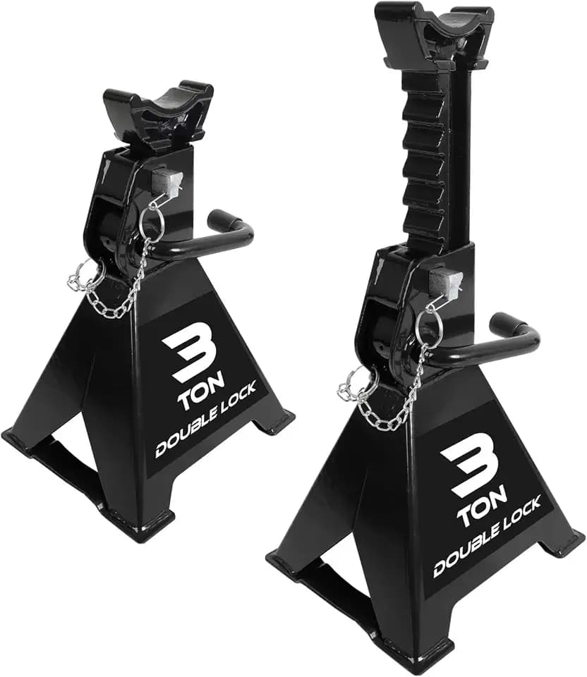 Torin 3 Ton Steel Heavy Duty Jack Stands, Double Locking Pins Car Lift Jack, Black, 2 Pack