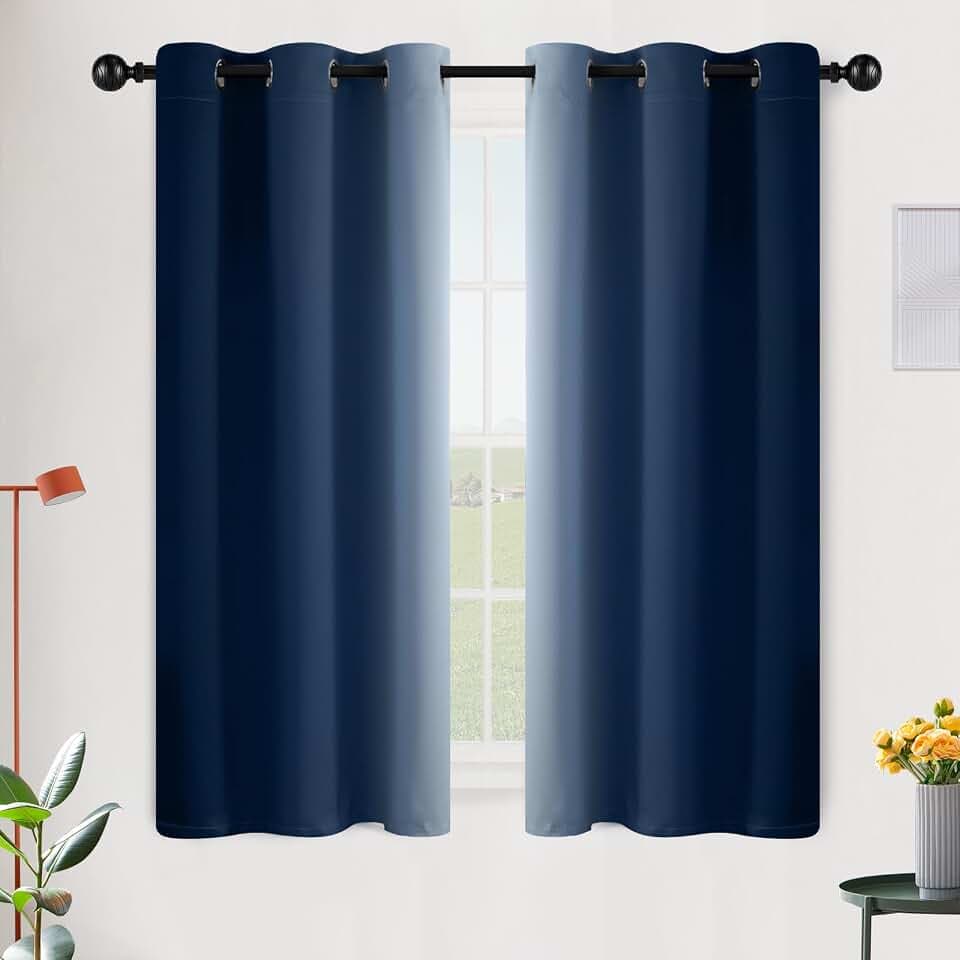 SimpleHome Ombre Blue to Grey White Curtains for Living Room 42Wx54L