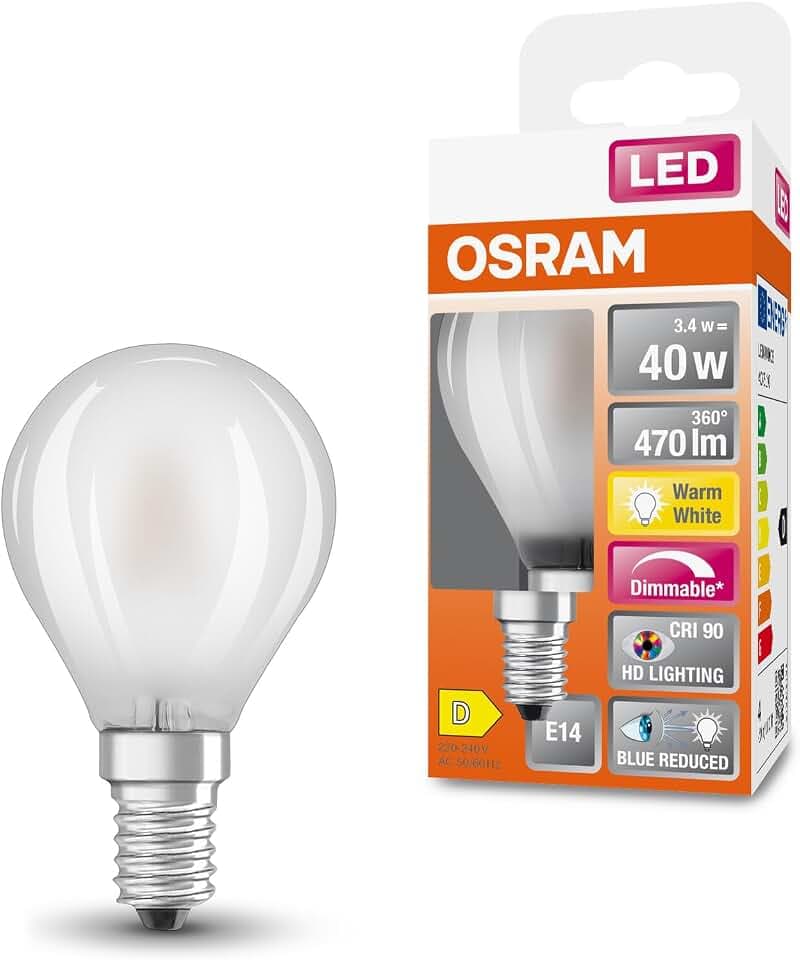 Osram Lamps Superstar dimmbare LED-Lampe besonders hoher Farbwiedergabe (CRI90) E14-Sockel,mattes Glas,Warmweiß (2700K),470 Lumen,Ersatz herkömmliche 40W-Leuchtmittel,dimmbar,1-er Pack,4058075603196