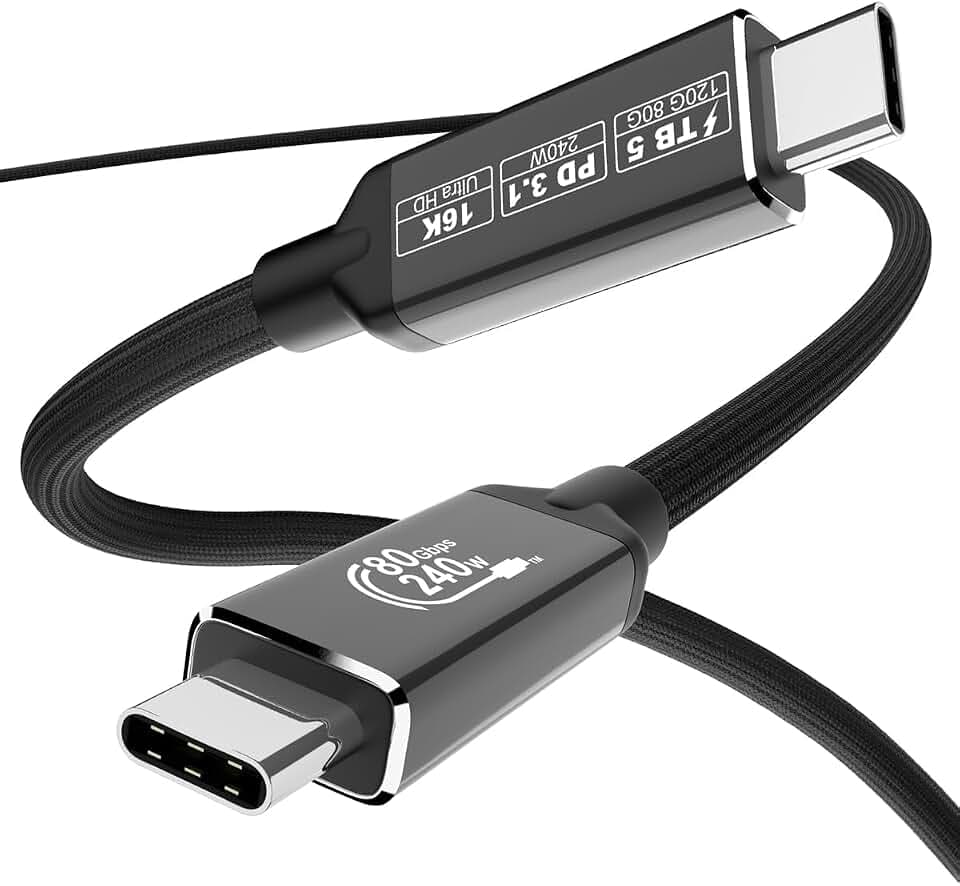 Thunderbolt 5 Cable 2.6ft [120Gbps Bandwidth Boost], USB4 2.0 Cord 240W PD3.1 Charging, Supports 16K or Dual 8K Display, Compatible with M4 MacBook Pro, iPhone 17 Pro, eGPU, SSD 0.8m