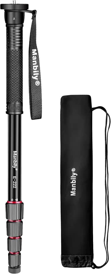 Manbily 65-Inch Camera Monopod, 5 Sections Aluminum Travel Monopod for Canon Nikon Sony DSLR Cameras Video Camcorder, Compact Portable Lightweight（E-222） (Red)