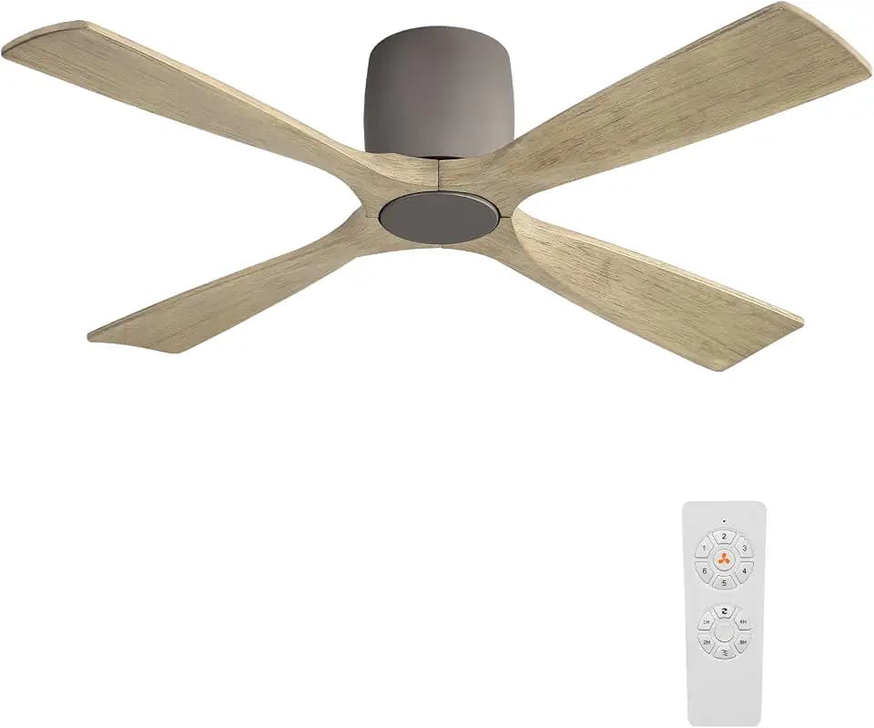 WINGBO 54" Wood Flush Mount Ceiling Fan without Light, Graphite +Gray