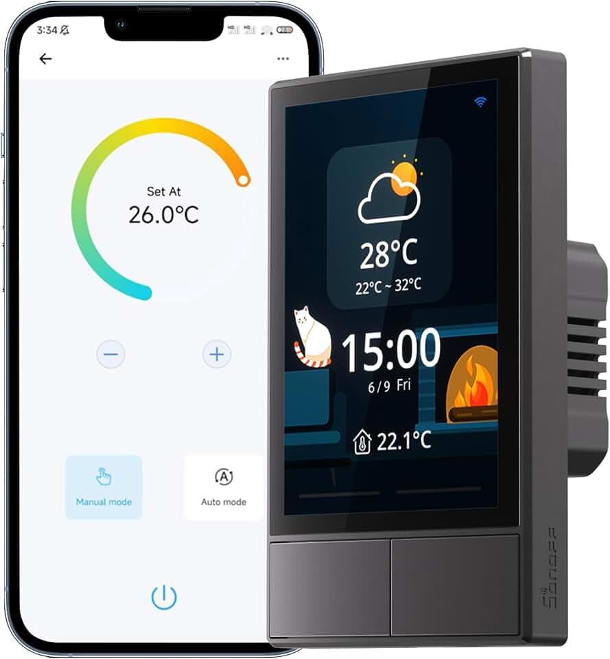 SONOFF NSPanel-US WI-FI Wandschalter Smart Scene, Smart Light, Temperatur und Luftfeuchtigkeit All-in-One-Touchscreen-Steuerung, kompatibel mit Google Home, Alexa (Schwarz)