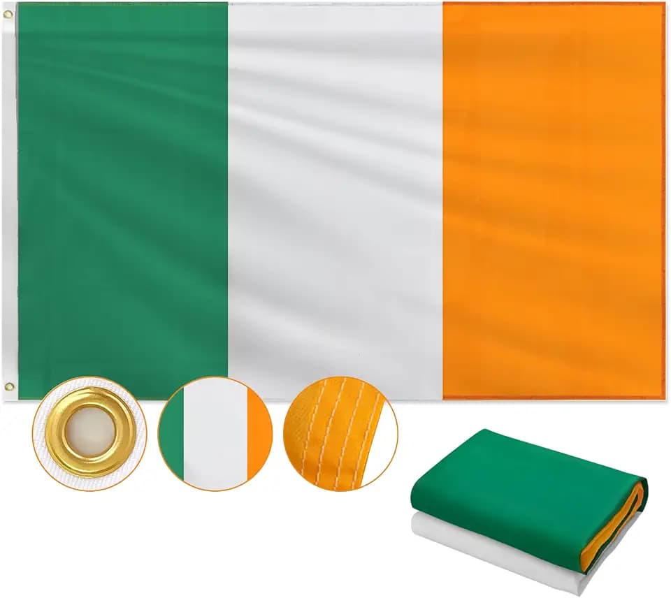 Irish Flag 3x5 FT Outdoor, IE Tricolor 210D Oxford Flag Heavy Duty Outside