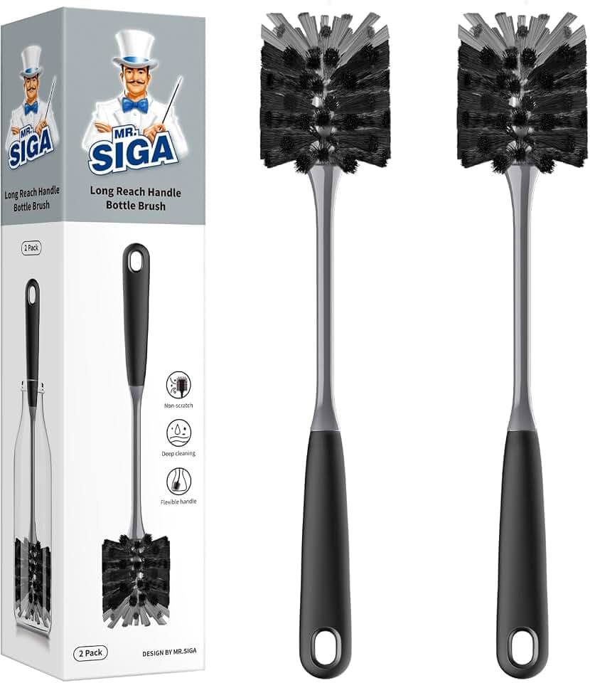 MR.SIGA Flaschenbürste mit langem Stiel und kratzfreier Bürste