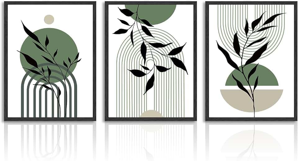 NymphFable A3 ungerahmt Boho Leinwand Wandposter Salbeigrün Geometrische Liniendrucke, abstrakte minimalistische Wanddekoration Poster für Schlafzimmer Wohnzimmer 3er Set