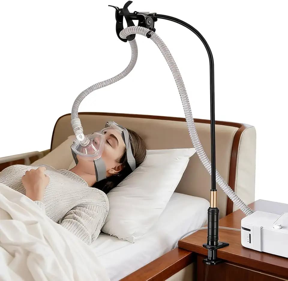 CPAP Schlauchhalter, Verstellbarer CPAP Schlauchhalter Aufhänger, CPAP Schlauchheber und Schlauchunterstützung 360° Fixiert Sicherheit & Robust, Verhinderung von Rohrlecks und Verwicklungen
