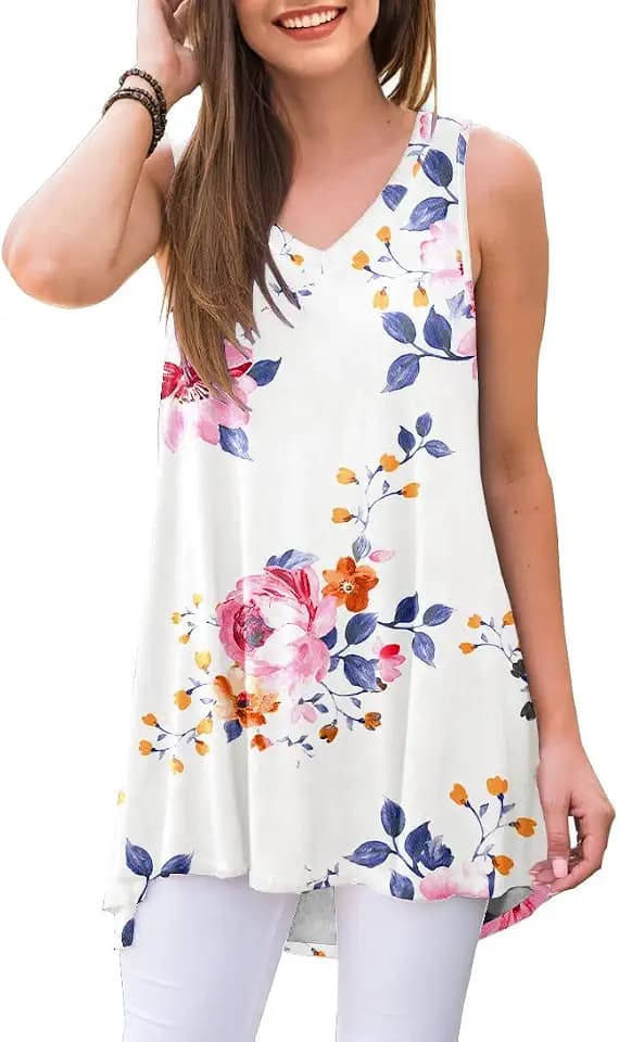 AWULIFFAN Women's Summer Sleeveless V-Neck T-Shirt Tunic Tops Blouse Shirts