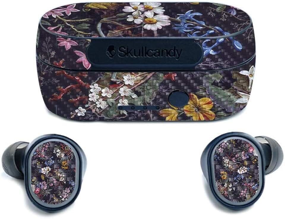 MIGHTY SKINS MightySkins Carbon Fiber Skin for Skullcandy Sesh True Wireless Earbuds - Midnight Blossom | Protective, Durable Textured Carbon Fiber Finish | Easy to Apply | Made in The USA