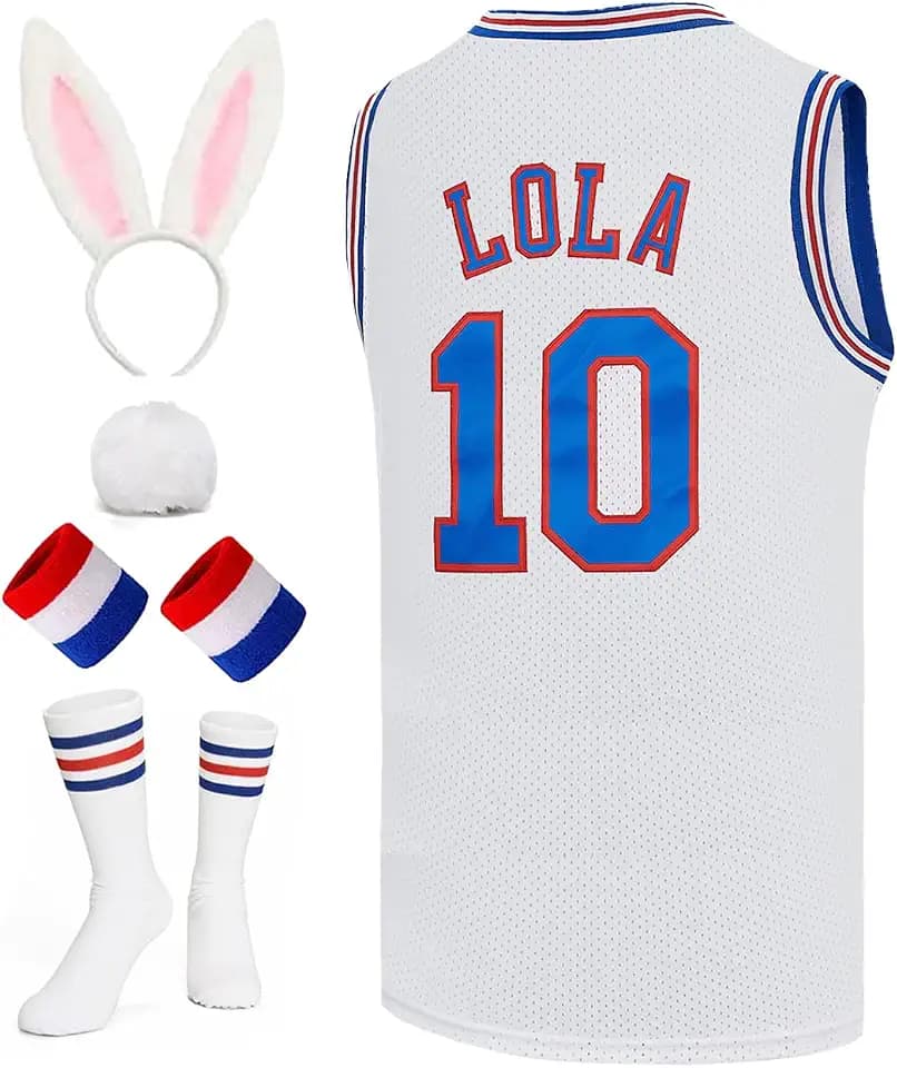 Mens Basketball Jersey Bugs #1 Lola #10 Space Movie Jersey Hip Hop Sports Shirt Halloween Party White XS-XXL