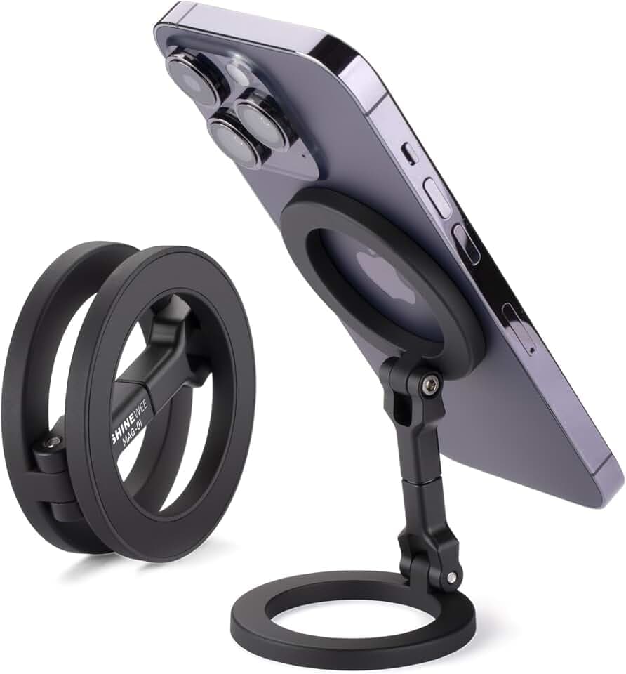 Double Magnetic Ring Phone Holder – Quick Attach to Any Iron Surface | Swivel & Tilt Adjustable | Compatible with iPhone 17/6/15/14/13/12 Series & Magnetic Cases