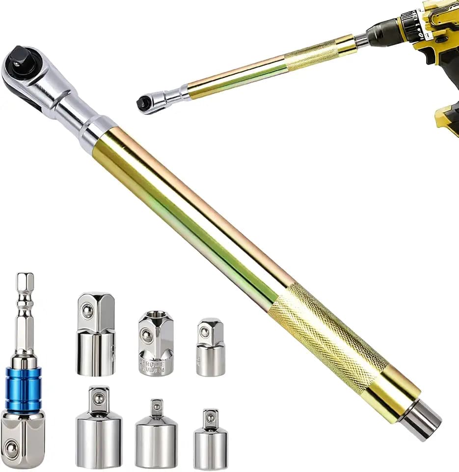 Wayona 1/2" Offset Extension Wrench Set, Impact Ratchet Extender Wrench for Electric with 6PCS Square Drive Adapters & Sockets (1/4" 3/8" 1/2"), Offset Torque Wrench for Tight Spaces