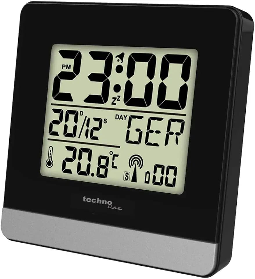 Technoline WT 260 Funkwecker DCF77 mit Innentemperatur | Datum & Wochentag | Schlummerfunktion | großem LCD Display | digitaler Radiowecker für Schlafzimmer | Büro | schwarz