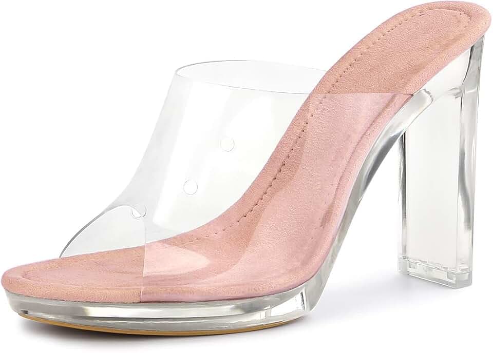 Allegra K Women's Clear Heel Platform Open Toe Chunky Heels Slides Sandals