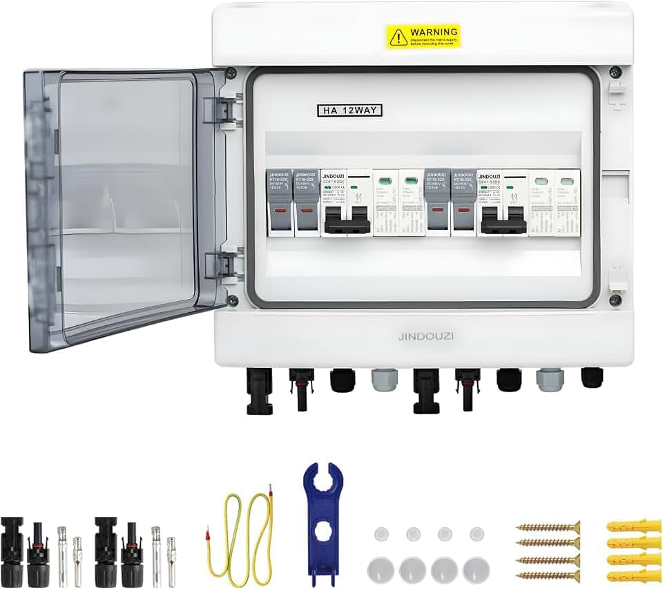 2 in 2 Out Solar Combiner Box,PV Combiner Box with 20A PV Fuse,DC 20A Circuit Breaker and Surge Protector,IP65 Solar Disconnect Switch Box for Indoor Outdoor Solar Panel System (2 in 2 Out 20A 1000V)