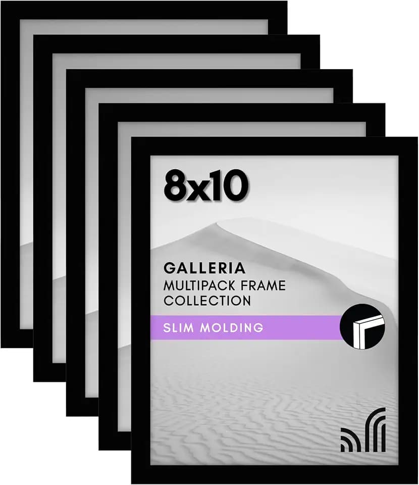 Americanflat 8x10 Picture Frame 5-Pack - Slim Molding - Black
