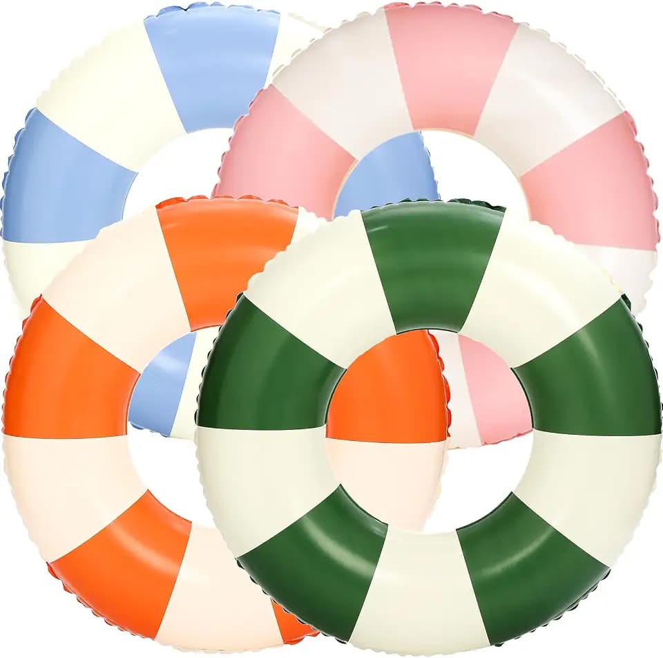4Pcs Large Inflatable Pool Float for Adults 36 Inch Classic Striped Swim Rings Swimming Pool Tubes for Teens Summer Beach Themed Party
