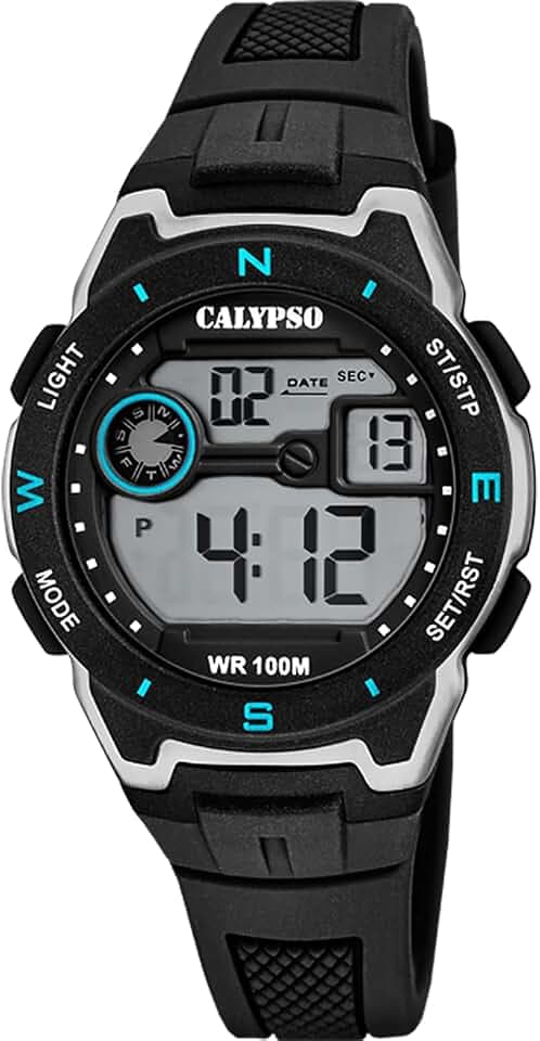 Calypso Digitaluhr Jungen - Kautschuk - Robustes Glas - Wasserdicht 10 ATM - Datum & Kalender Chronograph Doppelte Zeitzone Licht Alarm 12/24h - Digital Crush - K5853
