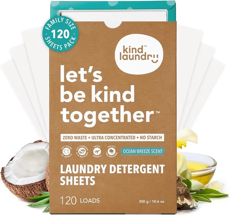 Kind Laundry Detergent Sheets, Ocean Breeze Scent, Non-Toxic, 120 Loads