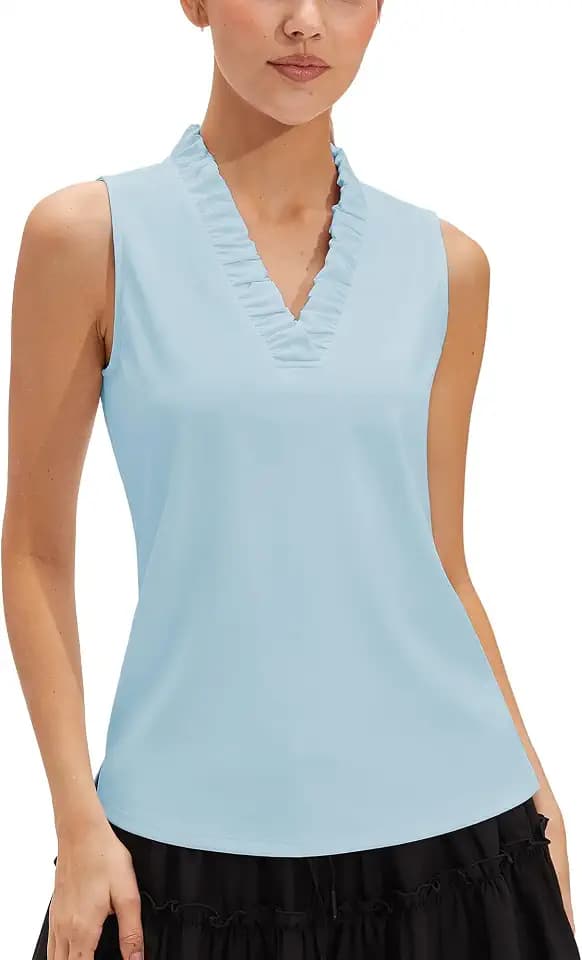 Stelle Women’s Sleeveless Ruffle Golf Polo Shirt UPF 50 Quick Dry Tank Tops