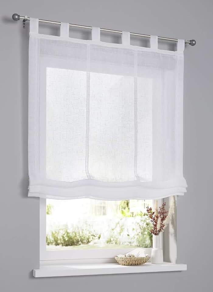 Raffrollo Schlaufenrollo Brondby Weiss halbtransparent Breite 120 cm x Höhe 145 cm