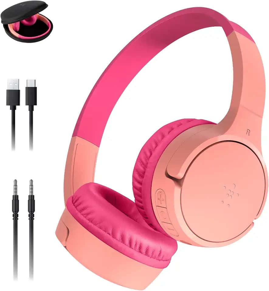Belkin SoundForm Mini Bluetooth Kids Headphones with Case, 30H Battery Life
