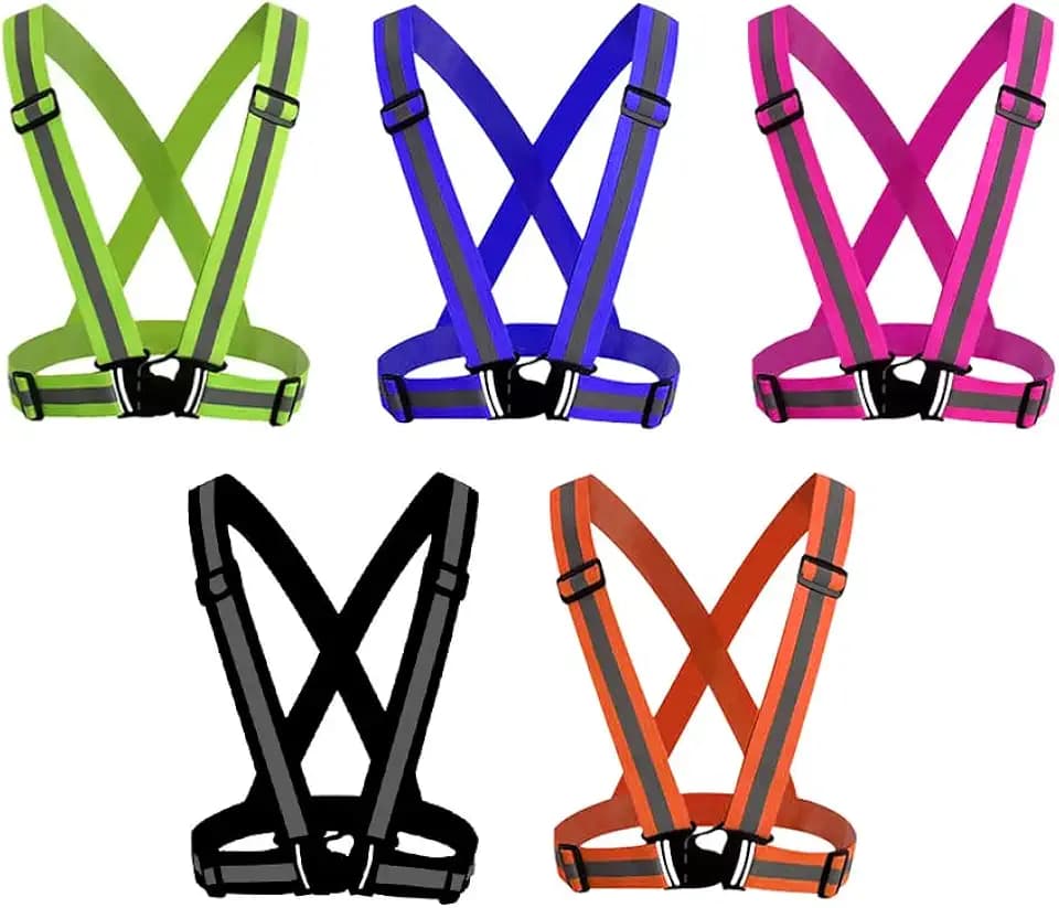 5 Pack Reflective Vest Running Gear,Reflective Running Vest Gear,Straps Night Walking Vest,Reflective Straps Safety Vest Adjustable for Night Cycling,Hiking,Jogging,Dog Walking(5 Color)