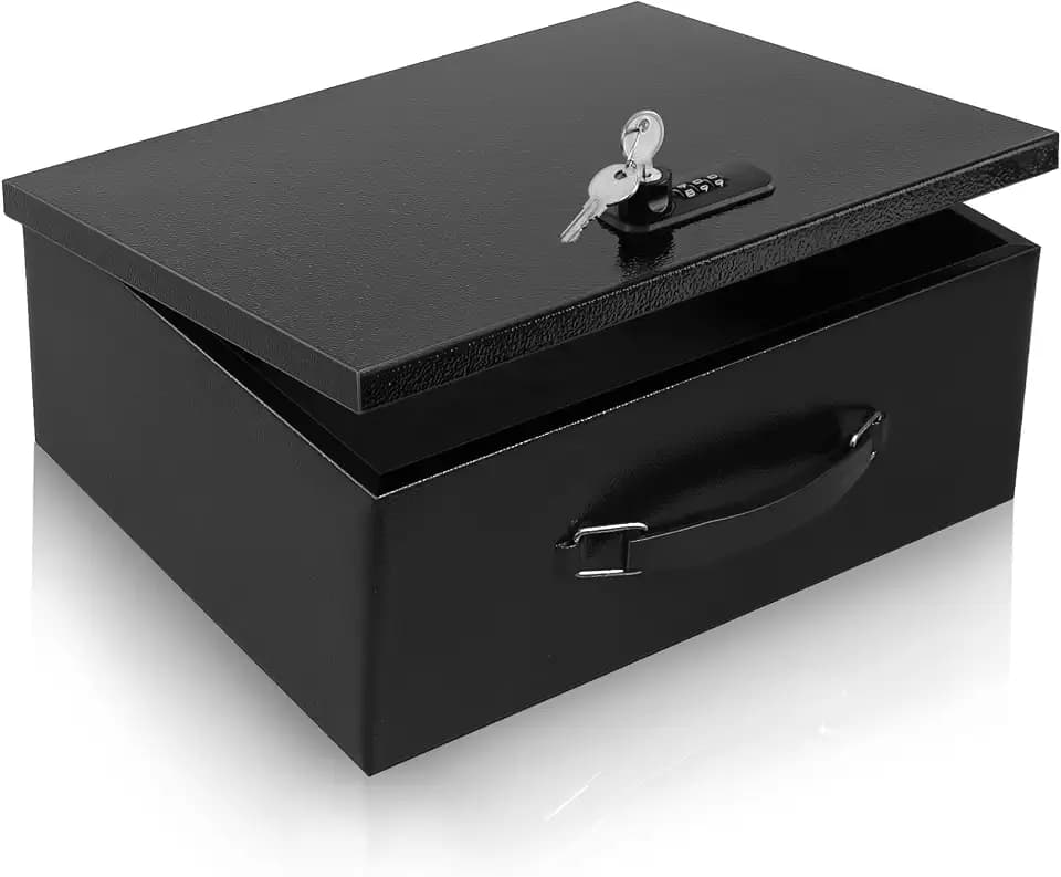 Dalmbox Fire Resistant Document Lock Box Safe Dual Key & Combo, Black