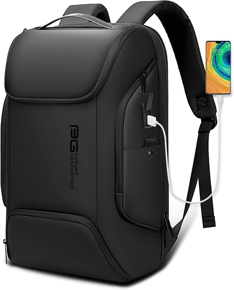 BANGE Laptop Business Männer Rucksack Wasserdicht Große Kapazität Externe Lade Port Tasche Grau Mode Rucksack (Schwarz)